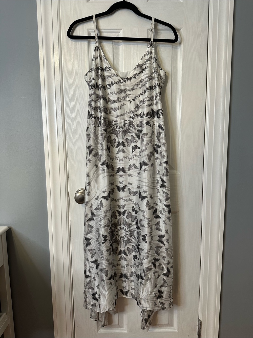 AllSaints Gray and White Butterfly Maxi Slip Dress